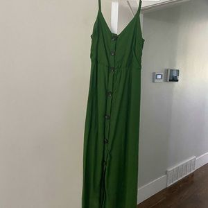 Bright green linen midi dress